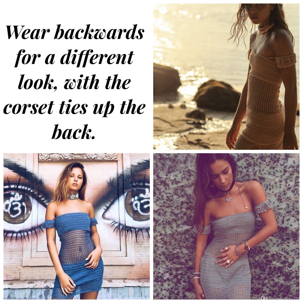 Boho Crochet Lace Up Beach Dress Bikini Coverup - Picture 6 of 16